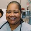 Nursing student wearing scrubs